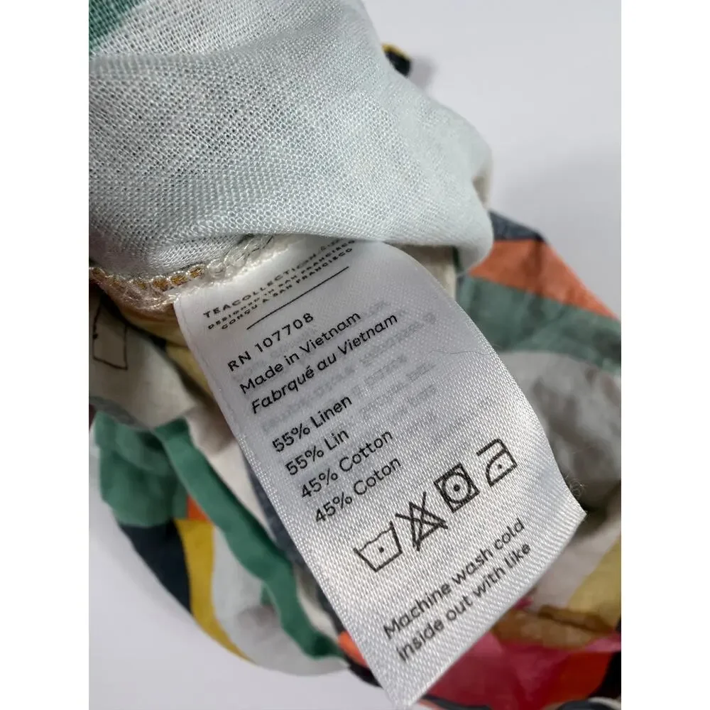 Tea Collection Tie Shoulder Linen Blend Midi Dress Rug Chevron Stripe Size 3